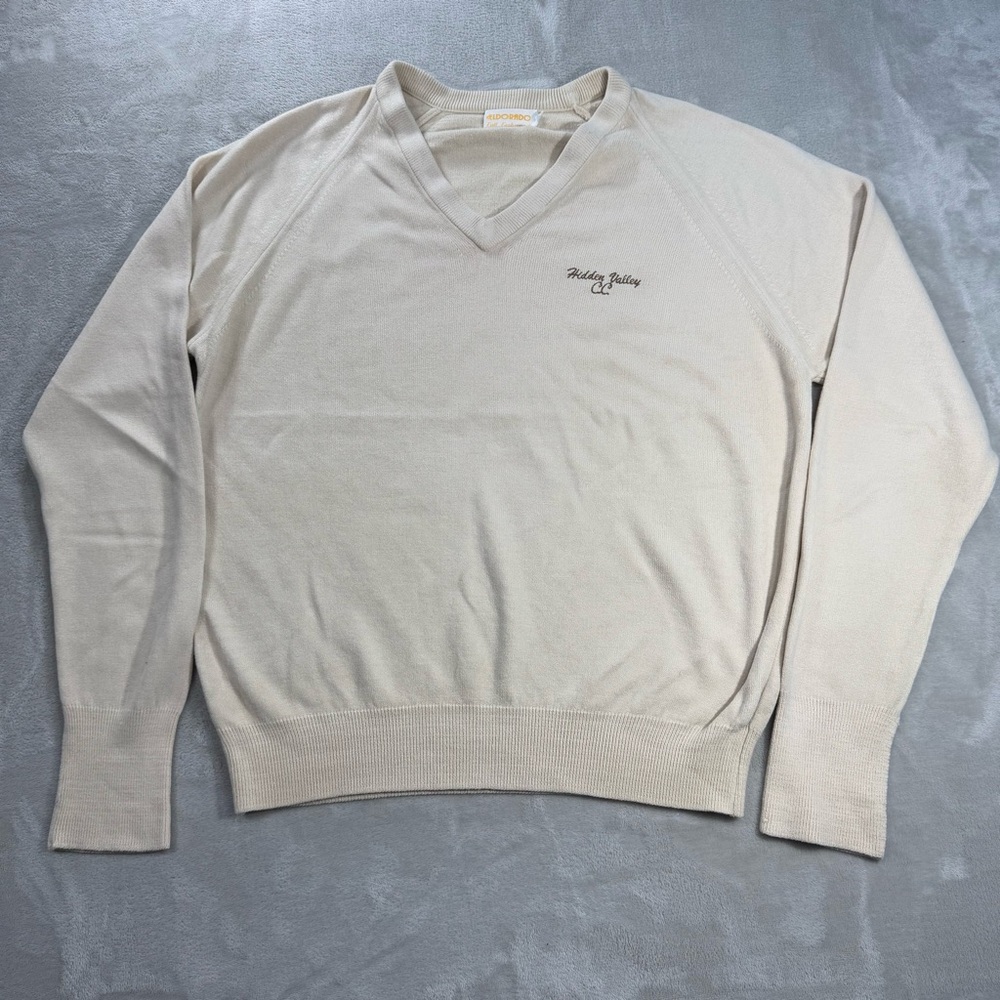 Vintage El Dorado V-Neck Sweater Soft Orlon Acrylic Hidden Valley C.C. Sz M